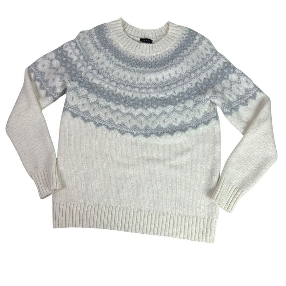 Talbots Cream & Gray Fair Isle Cardigan Small